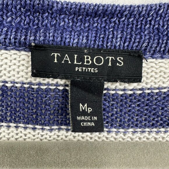Talbots Striped Linen Cardigan Sweater MP V Neck Summer Lightweight Blue White - Picture 3 of 7